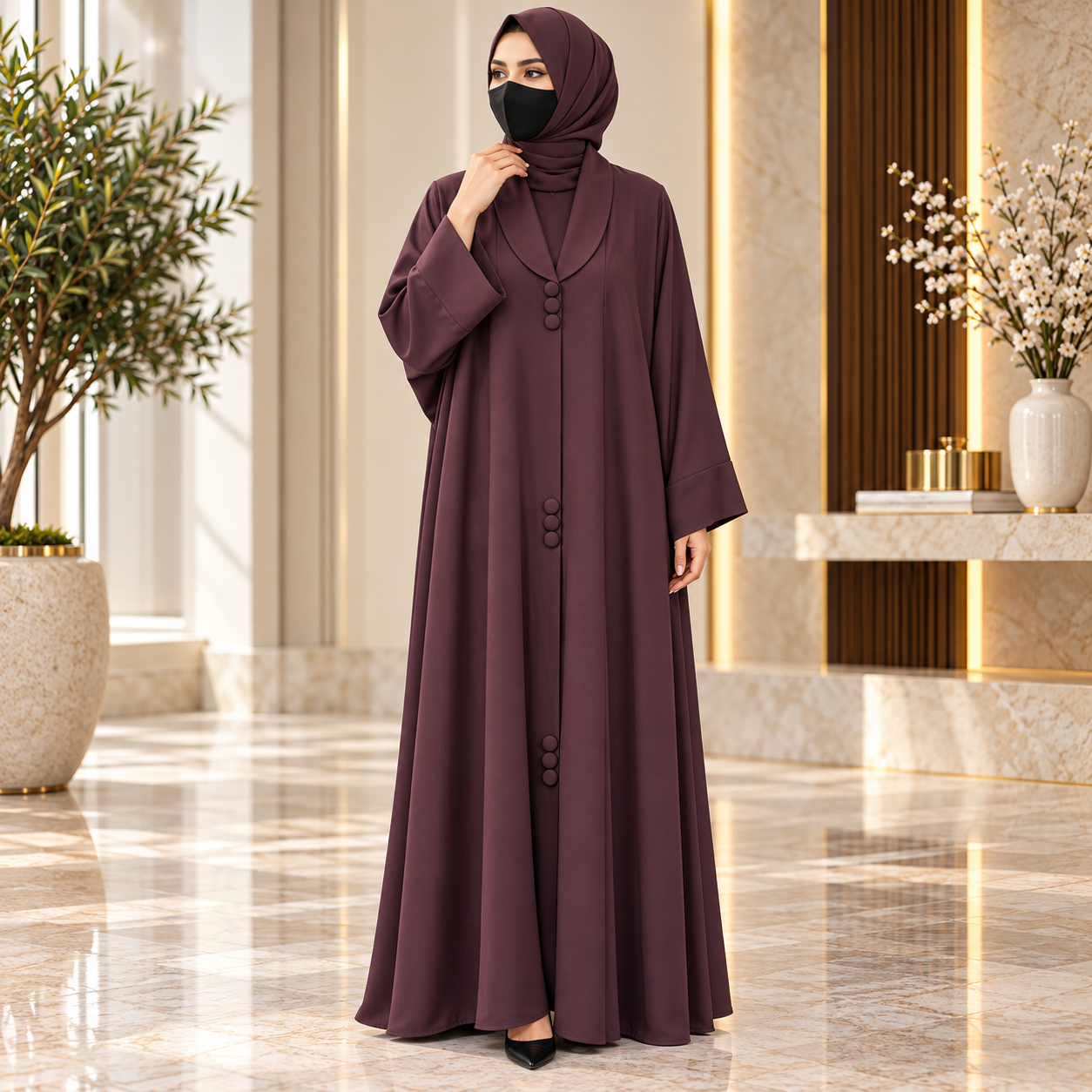 daily wear vine abaya with front button style